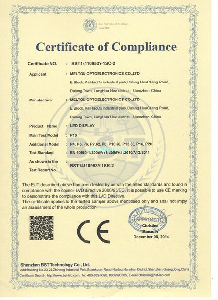 China Melton optoelectronics co., LTD Certificações